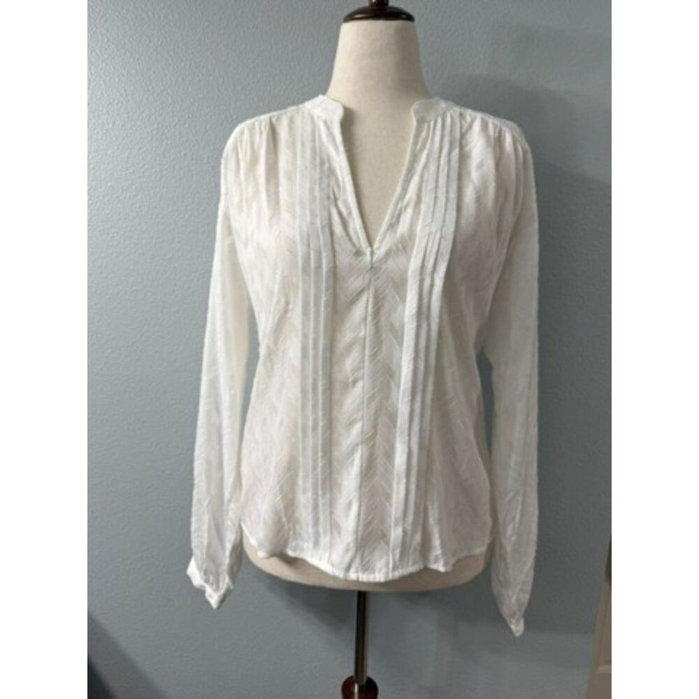 Sage + Fig White Textured Blouse Large Boho Pleated Sheer Lightweight Top